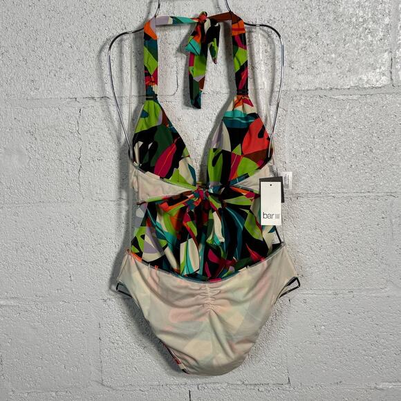 Bar III Tropical print Cowlneck One-Piece Swimsuit  Multi S - Picture 8 of 13